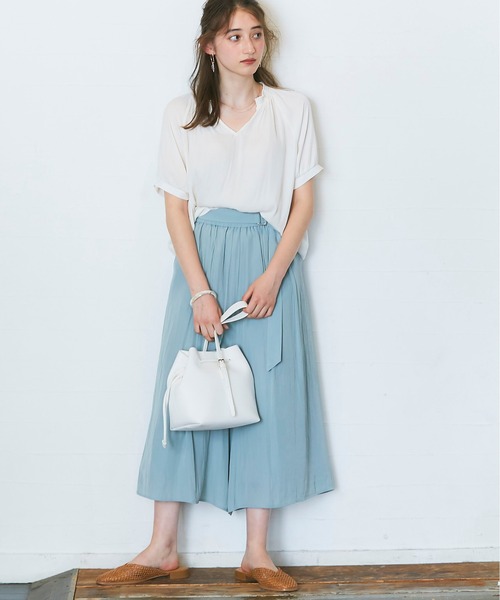 12Twelve Agenda（トゥエルブ　アジェンダ）の「パウダーサテンベルト付ワイドパンツ（その他パンツ・レディース・チャコールグレー/グレイッシュベージュ/ミント/ブラウン・M）」の7枚目の写真