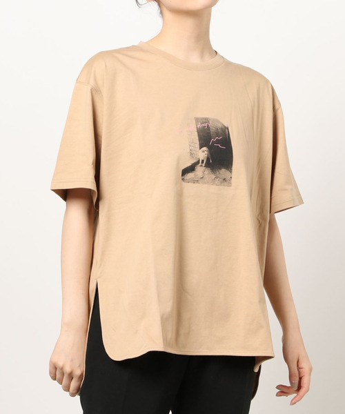 Cepica(セピカ)の「CATフォトTシャツ(Tシャツ/カットソー・レディース・ベージュ/チャコールグレー/オフホワイト・FREE)」の3枚目の写真