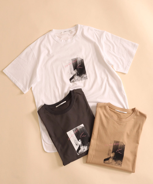 Cepica(セピカ)の「CATフォトTシャツ(Tシャツ/カットソー・レディース・ベージュ/チャコールグレー/オフホワイト・FREE)」の1枚目の写真