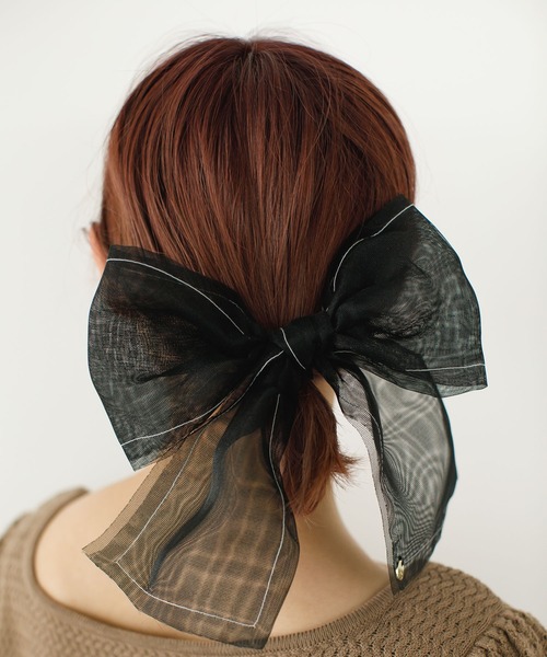 SLURR（スラ―）の「ビッグメッシュリボンポニー（ヘアゴム・レディース・ブラック/ピンク・FREE）」の2枚目の写真