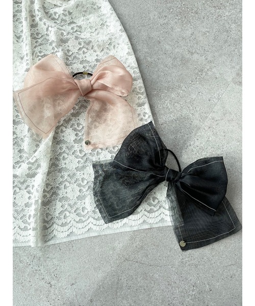 SLURR（スラ―）の「ビッグメッシュリボンポニー（ヘアゴム・レディース・ブラック/ピンク・FREE）」の3枚目の写真