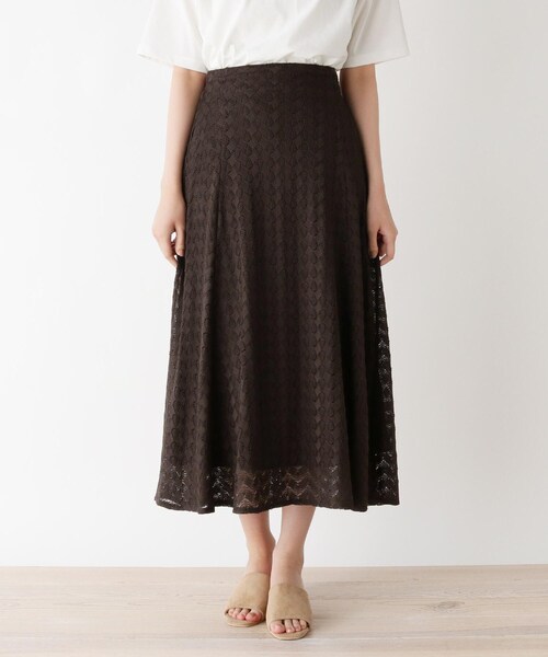 pink adobe（ピンクアドベ）の「◆【M-L】ダイヤ柄ニットレーススカート（スカート・レディース・チャコールグレー/ライトグリーン/アイボリー・40/38）」の2枚目の写真