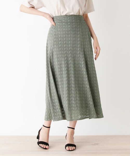 pink adobe（ピンクアドベ）の「◆【M-L】ダイヤ柄ニットレーススカート（スカート・レディース・チャコールグレー/ライトグリーン/アイボリー・40/38）」の3枚目の写真