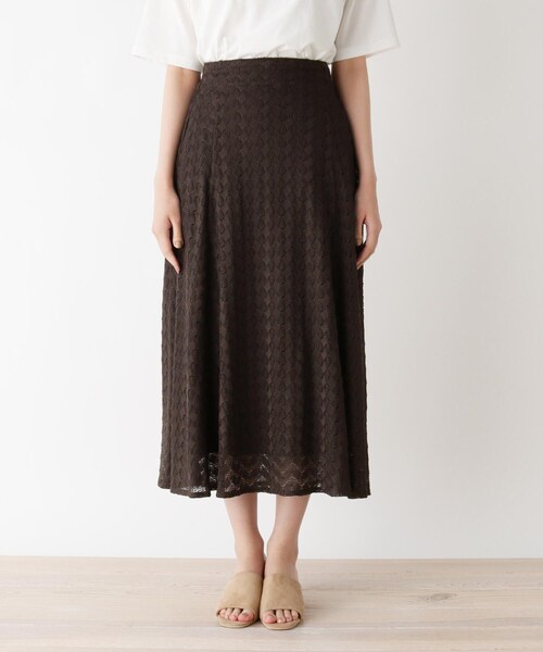 pink adobe（ピンクアドベ）の「◆【M-L】ダイヤ柄ニットレーススカート（スカート・レディース・チャコールグレー/ライトグリーン/アイボリー・40/38）」の4枚目の写真