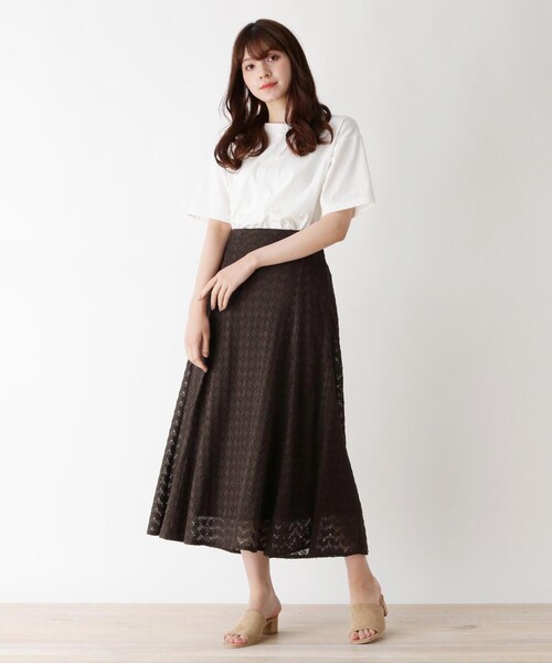 pink adobe（ピンクアドベ）の「◆【M-L】ダイヤ柄ニットレーススカート（スカート・レディース・チャコールグレー/ライトグリーン/アイボリー・40/38）」の10枚目の写真