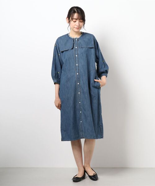 H A K ハク の ライトオンスデニムバレリーナレースビックスクエアカラーワンピース 前開き ワンピース Wear