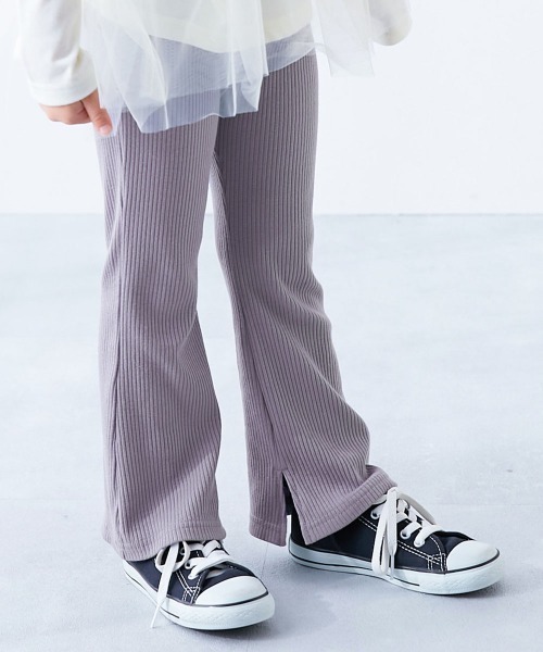 devirock（デビロック）の「すらっと脚長 リブフレアパンツ（その他パンツ・キッズ・グレー系その他/ブラウン系その他/ライトカーキ/ブラック/ブルーグレー/レッド系1/エメラルド/ピンク系6/ピンク系その他2/パープル系5/ヘザーチャコール/ブルー系6/パープル系7/イエロー系3/ブラウン系/杢グレー/ピンク系7・110cm/160cm/140cm/150cm/100cm/130cm/120cm）」の11枚目の写真