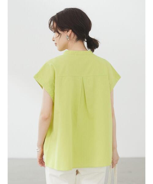 Green　Parks（グリーンパークス）の「ベルギーリネンブレンド ノースリブラウス＊（シャツ/ブラウス・レディース・ブラック/オフホワイト/オリーブ/ピンク/イエロー・FREE）」の12枚目の写真