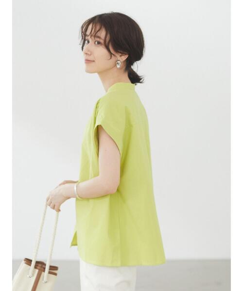 Green　Parks（グリーンパークス）の「ベルギーリネンブレンド ノースリブラウス＊（シャツ/ブラウス・レディース・ブラック/オフホワイト/オリーブ/ピンク/イエロー・FREE）」の14枚目の写真