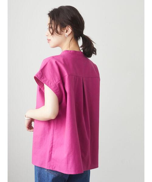 Green　Parks（グリーンパークス）の「ベルギーリネンブレンド ノースリブラウス＊（シャツ/ブラウス・レディース・ブラック/オフホワイト/オリーブ/ピンク/イエロー・FREE）」の7枚目の写真