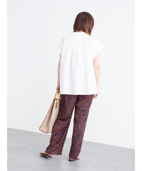 Green　Parks（グリーンパークス）の「ベルギーリネンブレンド ノースリブラウス＊（シャツ/ブラウス・レディース・ブラック/オフホワイト/オリーブ/ピンク/イエロー・FREE）」の18枚目の写真