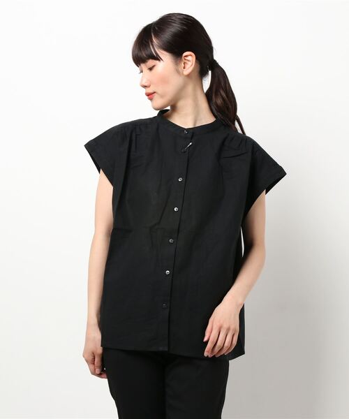 Green　Parks（グリーンパークス）の「ベルギーリネンブレンド ノースリブラウス＊（シャツ/ブラウス・レディース・ブラック/オフホワイト/オリーブ/ピンク/イエロー・FREE）」の13枚目の写真