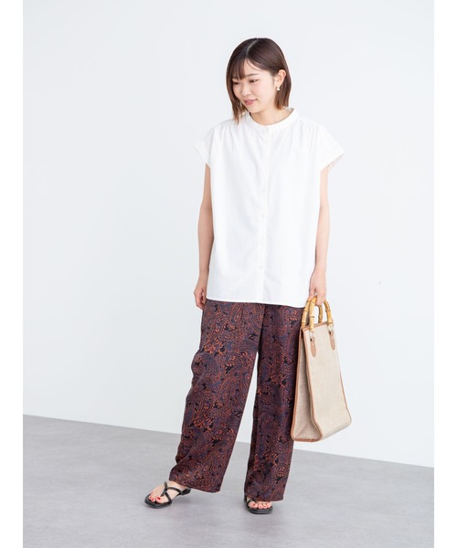 Green　Parks（グリーンパークス）の「ベルギーリネンブレンド ノースリブラウス＊（シャツ/ブラウス・レディース・ブラック/オフホワイト/オリーブ/ピンク/イエロー・FREE）」の22枚目の写真