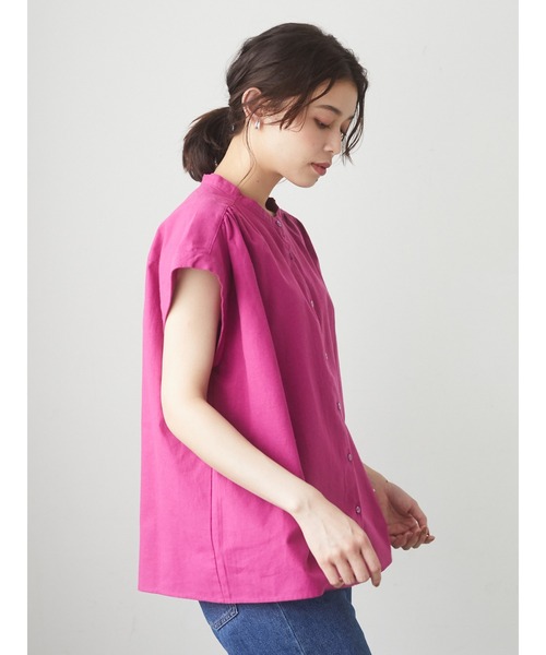 Green　Parks（グリーンパークス）の「ベルギーリネンブレンド ノースリブラウス＊（シャツ/ブラウス・レディース・ブラック/オフホワイト/オリーブ/ピンク/イエロー・FREE）」の19枚目の写真