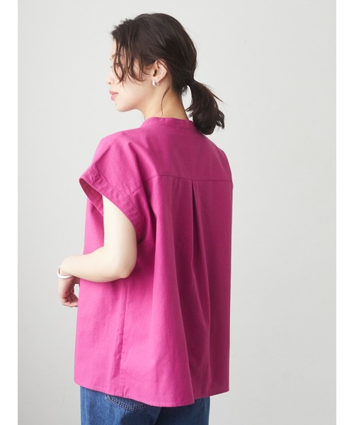 Green　Parks（グリーンパークス）の「ベルギーリネンブレンド ノースリブラウス＊（シャツ/ブラウス・レディース・ブラック/オフホワイト/オリーブ/ピンク/イエロー・FREE）」の20枚目の写真