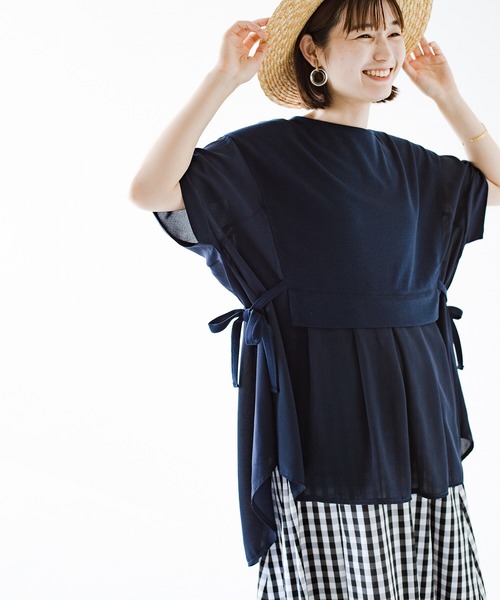 haco!(ハコ)の「丈感もバランスも色合わせも なーんにも考えなくて大丈夫!着るだけで今っぽレイヤードが叶う重ね着風カットソーチュニック(Tシャツ/カットソー・レディース・ネイビー/ライトカーキ・SMALL/MEDIUM/LARGE/X-LARGE)」の3枚目の写真
