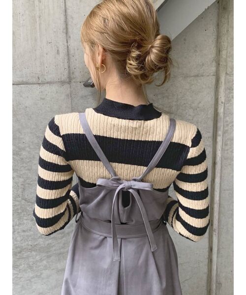 dazzlin（ダズリン）の「ミックスボーダースリーブフレアニット（ニット/セーター・レディース・ブラック/ベージュ/グレー/モカ/オフホワイト・FREE）」の16枚目の写真