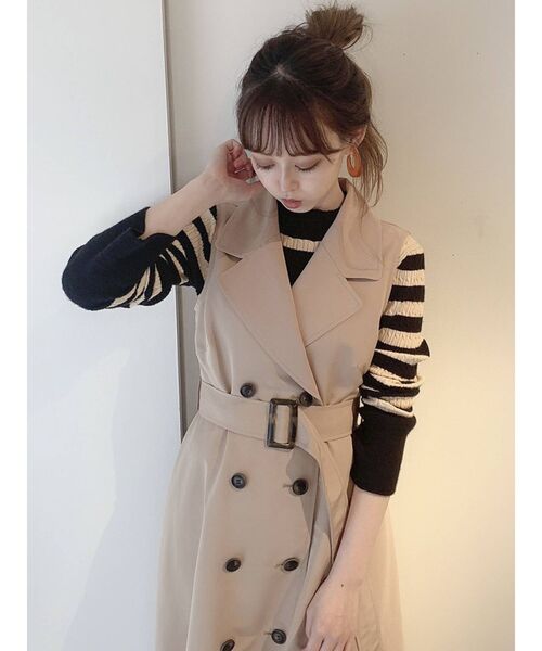 dazzlin（ダズリン）の「ミックスボーダースリーブフレアニット（ニット/セーター・レディース・ブラック/ベージュ/グレー/モカ/オフホワイト・FREE）」の19枚目の写真