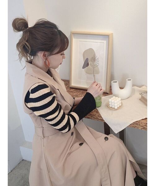 dazzlin（ダズリン）の「ミックスボーダースリーブフレアニット（ニット/セーター・レディース・ブラック/ベージュ/グレー/モカ/オフホワイト・FREE）」の21枚目の写真