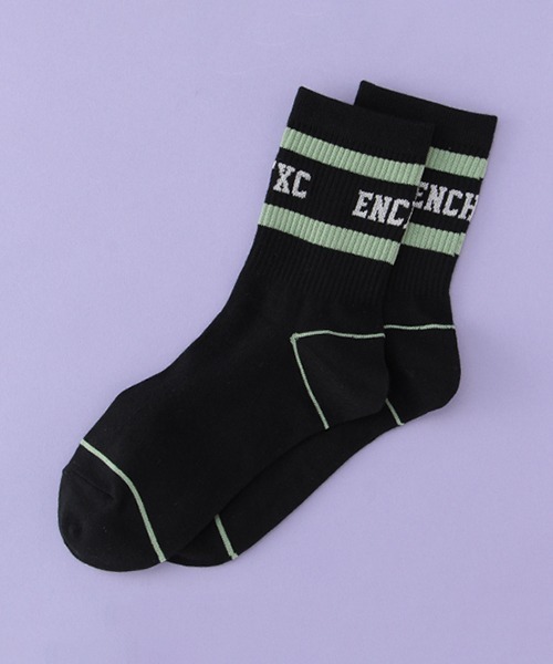 LOVETOXIC（ラブトキシック）の「ラインロゴリブクルーソックス（ソックス/靴下・キッズ・サックスブルー/ブラック/オフホワイト/ベージュ/エメラルド・23-25cm/20-22cm）」の2枚目の写真