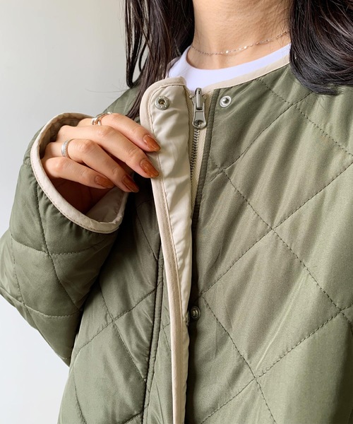 LIAN(リアン)の「リバーシブルキルティングミドルコート(ノーカラーコート・レディース・アイボリー/モカ/ブラック/カーキ・FREE)」の21枚目の写真