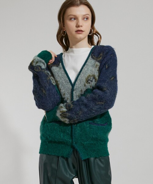 TOGA PULLA(トーガ プルラ)の「【TOGA PULLA(トーガプルラ)】モヘアジャガードニットカーディガン TP12-XO208(ニット/セーター・レディース・イエロー/ライトグリーン・36/38)」の2枚目の写真