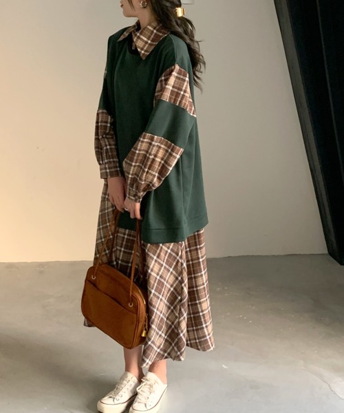 セール レイヤード風スウェットドッキングチェックマキシワンピース ワンピース Diosfront ディオスフロント のファッション通販 Zozotown