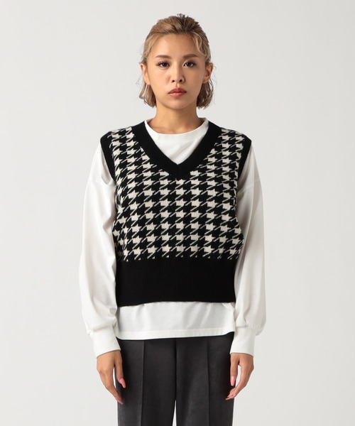 CECIL McBEE(セシルマクビー)の「千鳥柄ニットベスト(ベスト・レディース・ベージュ/ブラック/モカ・MEDIUM)」の6枚目の写真