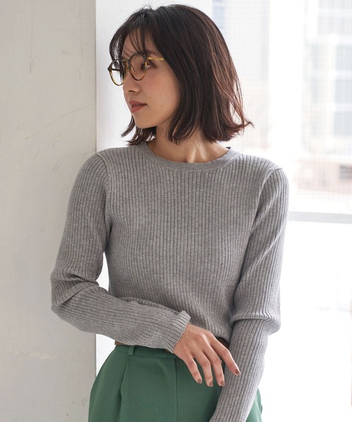 BELLUNA PLUS（ベルーナ）の「抗菌防臭が嬉しい。リブニットクルーネックプルオーバー（ニット/セーター・レディース・テラコッタ/ブルーグレー/杢グレー/ブラック・MEDIUM/LARGE/X-LARGE）」の4枚目の写真