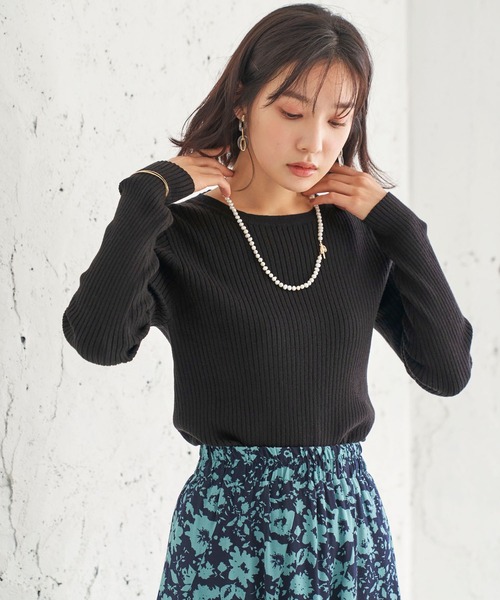 BELLUNA PLUS（ベルーナ）の「抗菌防臭が嬉しい。リブニットクルーネックプルオーバー（ニット/セーター・レディース・テラコッタ/ブルーグレー/杢グレー/ブラック・MEDIUM/LARGE/X-LARGE）」の18枚目の写真