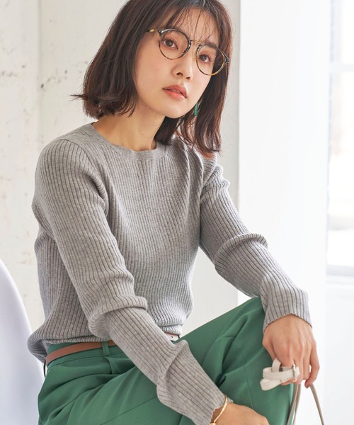 BELLUNA PLUS（ベルーナ）の「抗菌防臭が嬉しい。リブニットクルーネックプルオーバー（ニット/セーター・レディース・テラコッタ/ブルーグレー/杢グレー/ブラック・MEDIUM/LARGE/X-LARGE）」の10枚目の写真