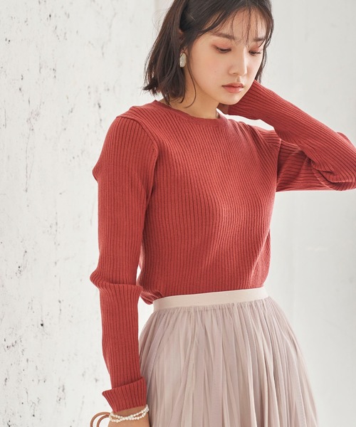 BELLUNA PLUS（ベルーナ）の「抗菌防臭が嬉しい。リブニットクルーネックプルオーバー（ニット/セーター・レディース・テラコッタ/ブルーグレー/杢グレー/ブラック・MEDIUM/LARGE/X-LARGE）」の8枚目の写真