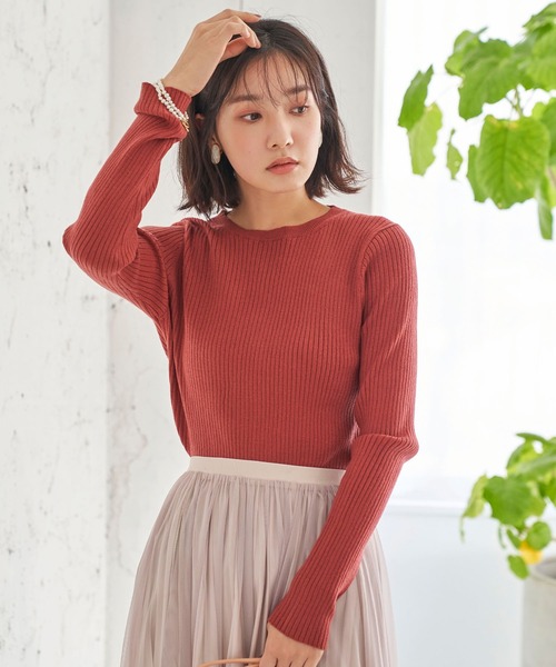 BELLUNA PLUS（ベルーナ）の「抗菌防臭が嬉しい。リブニットクルーネックプルオーバー（ニット/セーター・レディース・テラコッタ/ブルーグレー/杢グレー/ブラック・MEDIUM/LARGE/X-LARGE）」の9枚目の写真