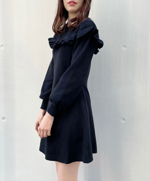 titty&Co. PETIT(ティティアンドコープティ)の「【titty&Co.PETIT】デコルテメッシュニットワンピース(ワンピース・レディース・ブラック/レッド・FREE)」の7枚目の写真