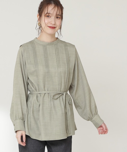 N.（N. Natural Beauty Basic）（エヌエヌナチュラルビューティーベーシック）の「◆ジョーゼットピンタックブラウス（Tシャツ/カットソー・レディース・チャコールグレー/ライトグリーン/ブラウン・MEDIUM）」の3枚目の写真