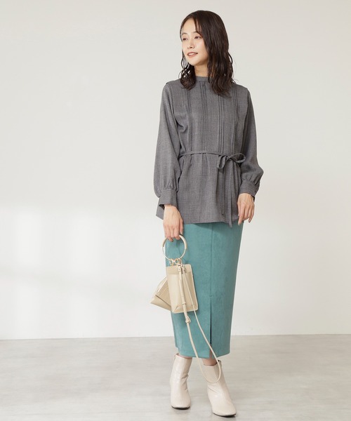 N.（N. Natural Beauty Basic）（エヌエヌナチュラルビューティーベーシック）の「◆ジョーゼットピンタックブラウス（Tシャツ/カットソー・レディース・チャコールグレー/ライトグリーン/ブラウン・MEDIUM）」の5枚目の写真