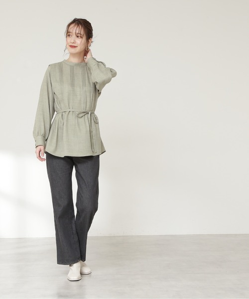 N.（N. Natural Beauty Basic）（エヌエヌナチュラルビューティーベーシック）の「◆ジョーゼットピンタックブラウス（Tシャツ/カットソー・レディース・チャコールグレー/ライトグリーン/ブラウン・MEDIUM）」の10枚目の写真