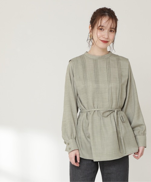 N.（N. Natural Beauty Basic）（エヌエヌナチュラルビューティーベーシック）の「◆ジョーゼットピンタックブラウス（Tシャツ/カットソー・レディース・チャコールグレー/ライトグリーン/ブラウン・MEDIUM）」の12枚目の写真