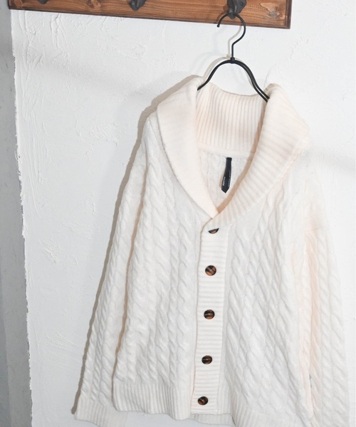 Anytime Songs（エニータイムソングス）の「ケーブル編みニット　ショールカーディガン（カーディガン/ボレロ・メンズ・オフホワイト/ブラック/グレイッシュベージュ・MEDIUM/X-LARGE/LARGE）」の9枚目の写真