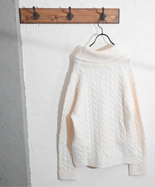 Anytime Songs（エニータイムソングス）の「ケーブル編みニット　ショールカーディガン（カーディガン/ボレロ・メンズ・オフホワイト/ブラック/グレイッシュベージュ・MEDIUM/X-LARGE/LARGE）」の6枚目の写真