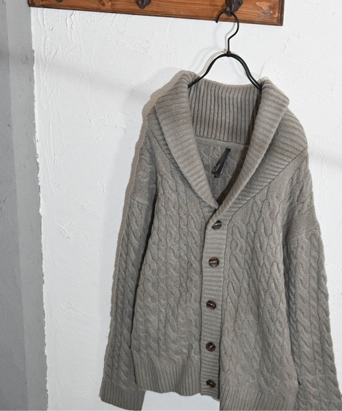 Anytime Songs（エニータイムソングス）の「ケーブル編みニット　ショールカーディガン（カーディガン/ボレロ・メンズ・オフホワイト/ブラック/グレイッシュベージュ・MEDIUM/X-LARGE/LARGE）」の13枚目の写真