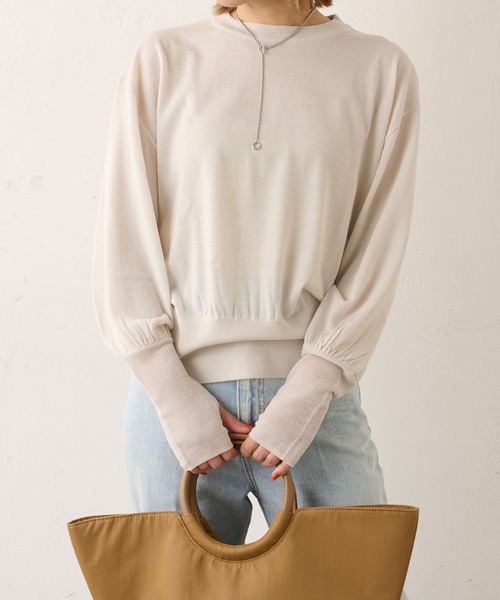 Omekashi（オメカシ）の「シアーボリュームスリーブニット（ニット/セーター・レディース・アイボリー/グレー/ピンク・FREE）」の4枚目の写真