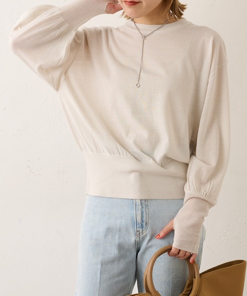 Omekashi（オメカシ）の「シアーボリュームスリーブニット（ニット/セーター・レディース・アイボリー/グレー/ピンク・FREE）」の5枚目の写真