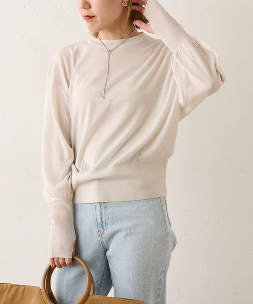 Omekashi（オメカシ）の「シアーボリュームスリーブニット（ニット/セーター・レディース・アイボリー/グレー/ピンク・FREE）」の6枚目の写真