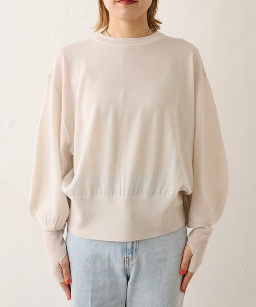 Omekashi（オメカシ）の「シアーボリュームスリーブニット（ニット/セーター・レディース・アイボリー/グレー/ピンク・FREE）」の11枚目の写真