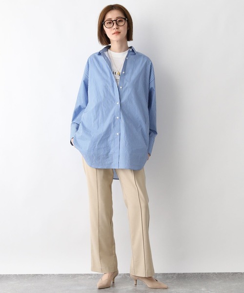 A part by（アパートバイ）の「コットンストライプシャツ 266927（シャツ/ブラウス・レディース・ライトブルー/ブラック/ライトピンク/ライトベージュ/ブルー・FREE）」の16枚目の写真