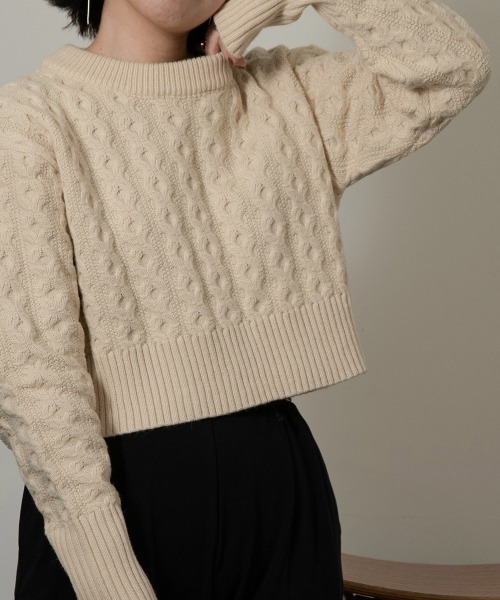 I_am(アイアム)の「balance short round knit(ニット/セーター・レディース・カーキ/アイボリー/モカ・FREE)」の21枚目の写真