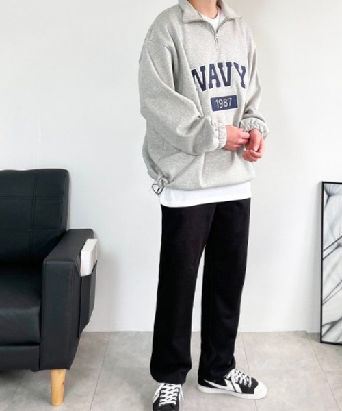 BASQUE magenta（バスクマゼンタ）の「HALF ZIP NAVY LOGO SWEAT SHIRTS / ハーフジップ ネイビー ロゴ刺繍 裏起毛スウェットシャツ（スウェット・メンズ・ブラック/グレー/オートミール・FREE）」の12枚目の写真