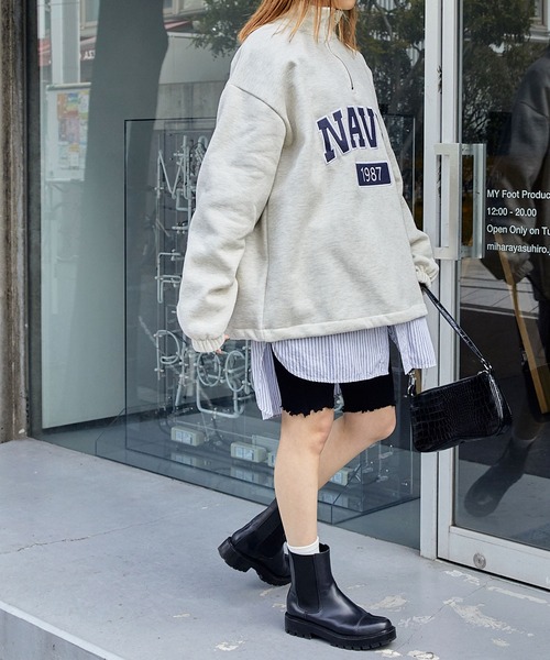 BASQUE magenta（バスクマゼンタ）の「HALF ZIP NAVY LOGO SWEAT SHIRTS / ハーフジップ ネイビー ロゴ刺繍 裏起毛スウェットシャツ（スウェット・メンズ・ブラック/グレー/オートミール・FREE）」の20枚目の写真