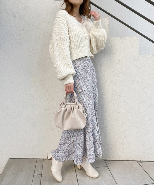 one after another NICE CLAUP（ワンアフターアナザーナイスクラップ）の「特別な存在感　ポンポンヤーンニットカーディガン（カーディガン/ボレロ・レディース・ライトグレー/ライトグリーン/アイボリー/ライトピンク・FREE）」の6枚目の写真